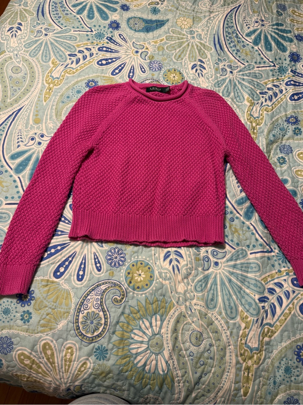 Lauren Ralph Lauren Fuchsia Textured Knit Crewneck Sweater